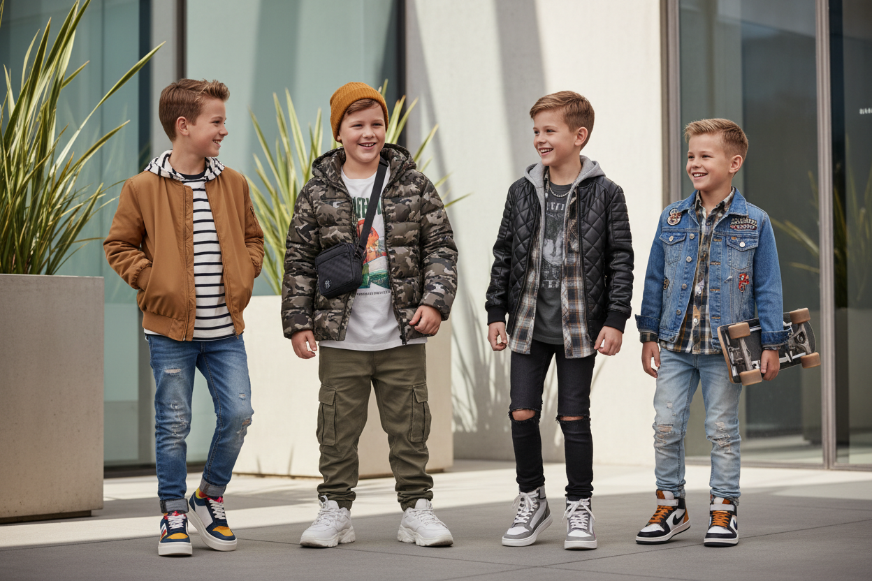 je veux des petits garçon blanc qui portent des vêtements styles 